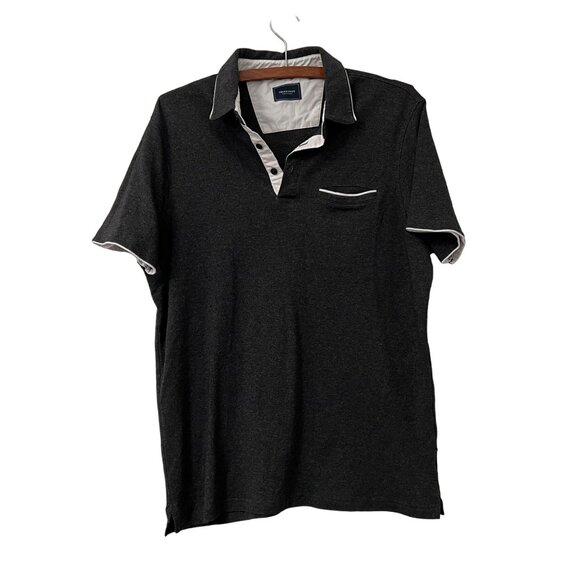 7 Diamonds Charcoal Gray Contrast Trim Short Sleeve Knit Polo Shirt Size Medium - Picture 1 of 5